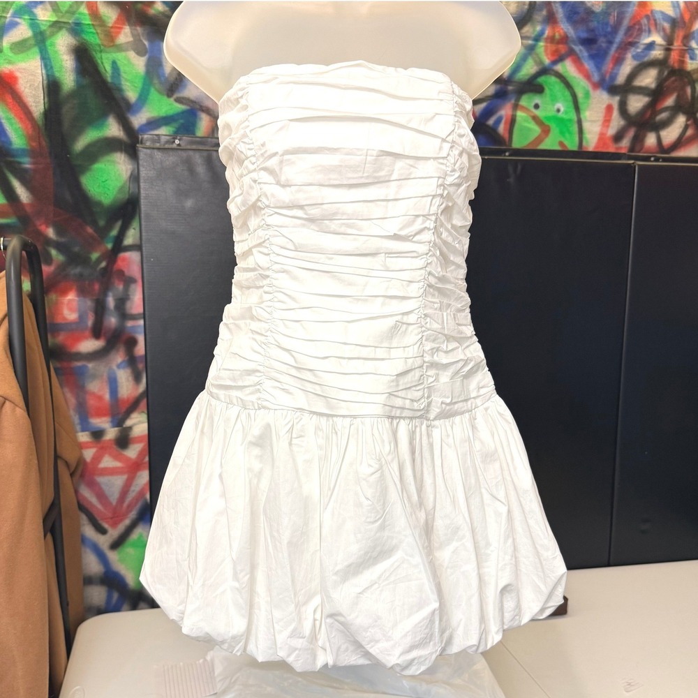 All in Favor Womens White Ruched Strapless Bubble Hem Mini Dress S Party Y2K